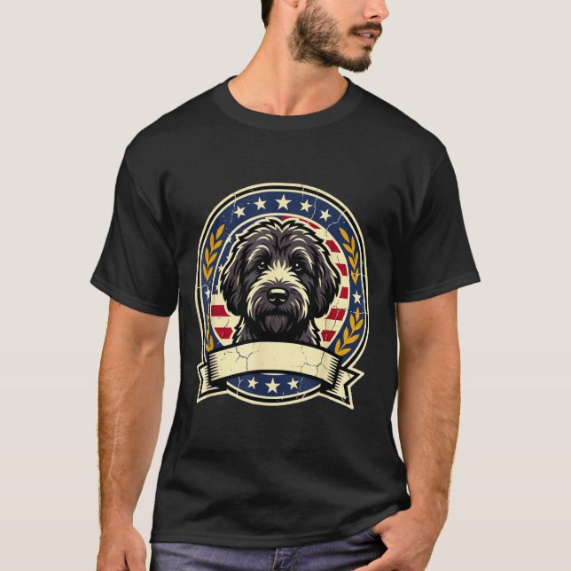 T-shirt Conception d'art rétro de chien Labradoodle noir v (Devant)