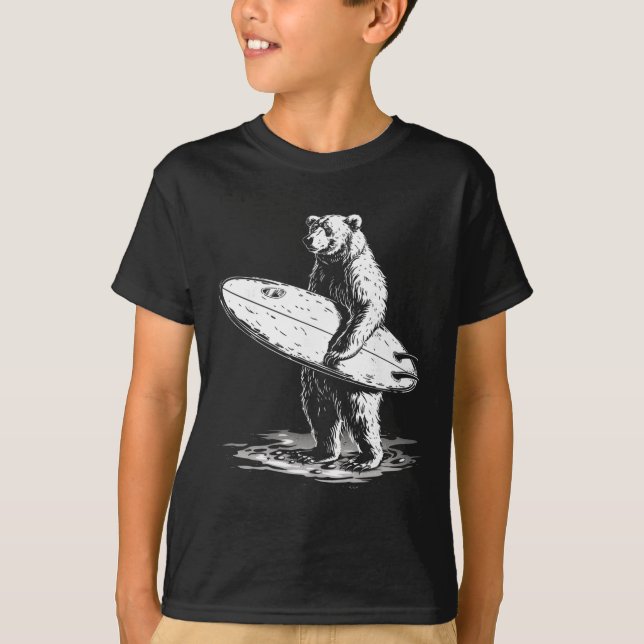T-shirt Conception d'aventure de plage cool d'ours de surf (Devant)