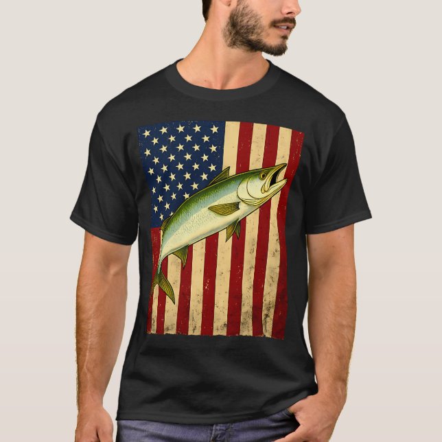 T-shirt Conception de badge de pêche Mahi Mahi drapeau amé (Devant)