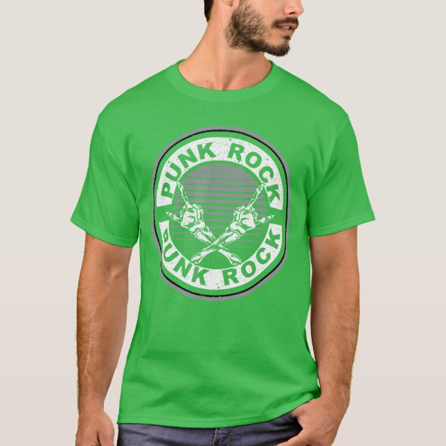 T-shirt Conception de badge Rock Punk Mains de squelette R (Devant)