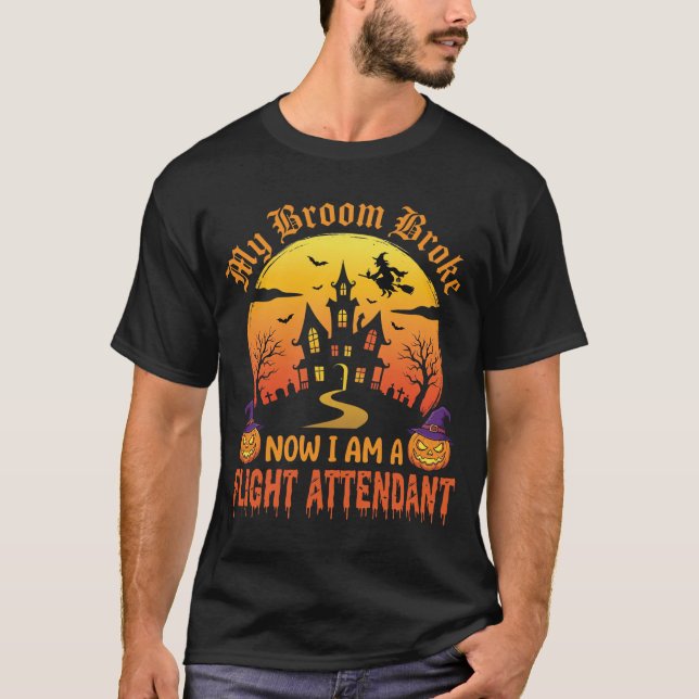 T-shirt Conception de balai de sorcière d'agent de bord Ha (Devant)