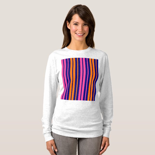 T-shirt Conception de bandes verticales orange bleu rose   (Devant entier)