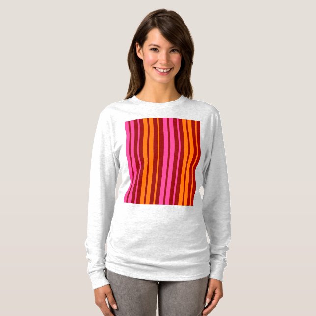 T-shirt Conception de bandes verticales orange rose rouge  (Devant entier)