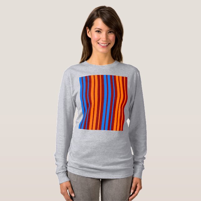 T-shirt Conception de bandes verticales orange rouge bleu  (Devant entier)