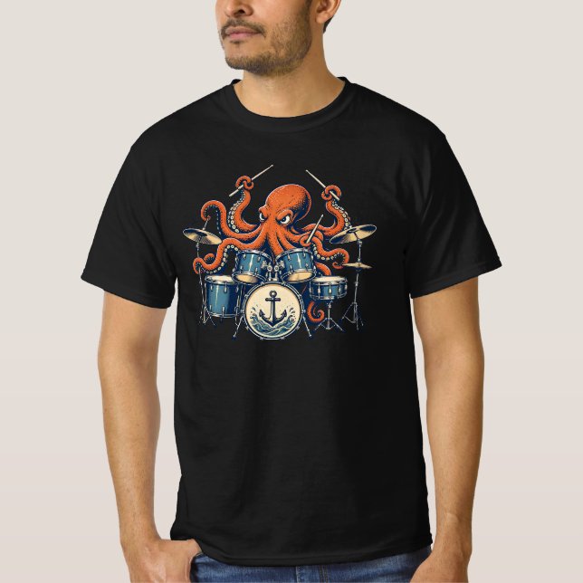 T-shirt Conception de batteur pieuvre personnalisé (Devant)