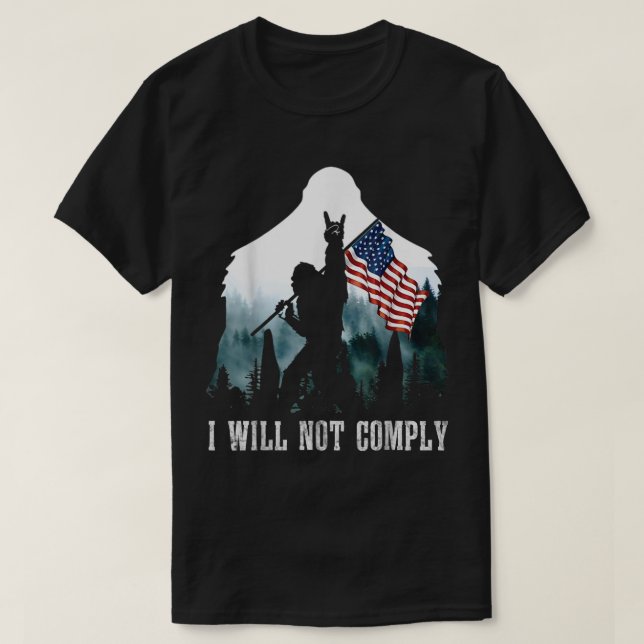T-shirt Conception de Bigfoot tenant le drapeau américain (Design devant)