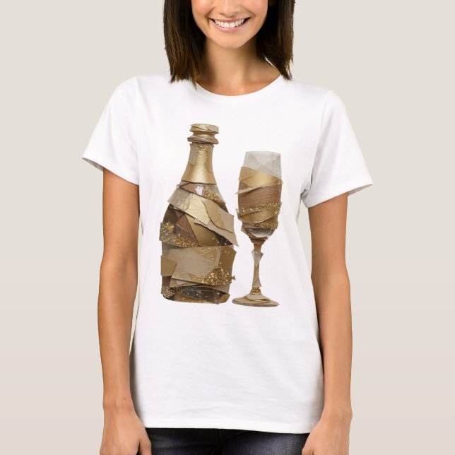 T-shirt Conception de BOUTEILLE ET VERRE À VIN doré argent (Devant)