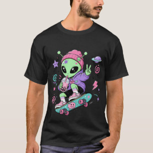 T-shirt Conception de Bubble Tea Alien Skateur Kawaii