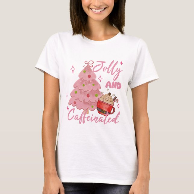 T-shirt Conception de café d'arbre de Noël joyeuse et café (Devant)