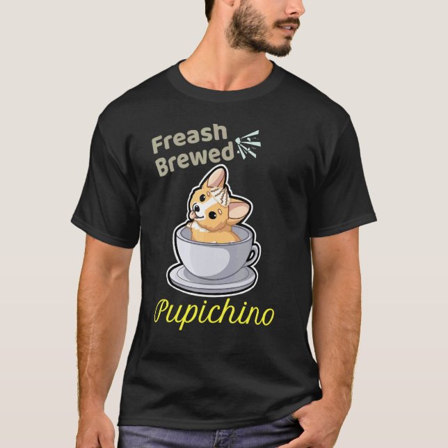 T-shirt Conception de café de chien Corgi fraîchement infu (Devant)