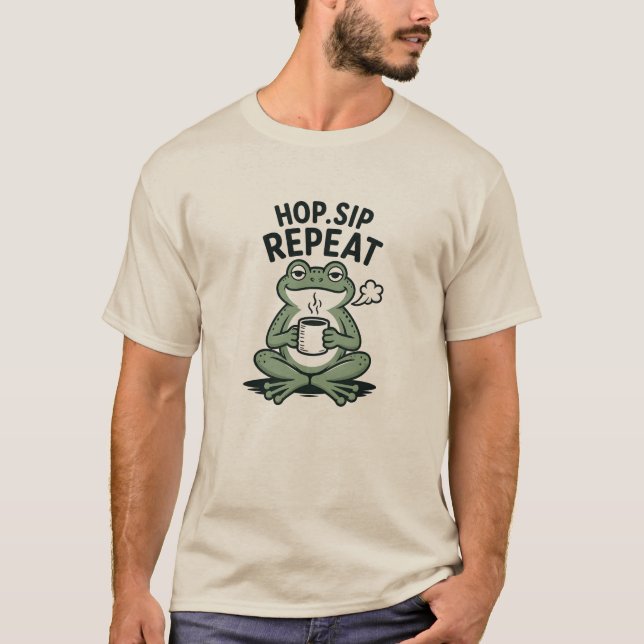 T-shirt Conception de café de grenouille drôle Hop Sip Rep (Devant)