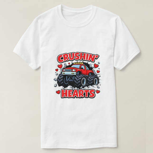 T-shirt Conception de camion mignon écrasant les cœurs (Design devant)
