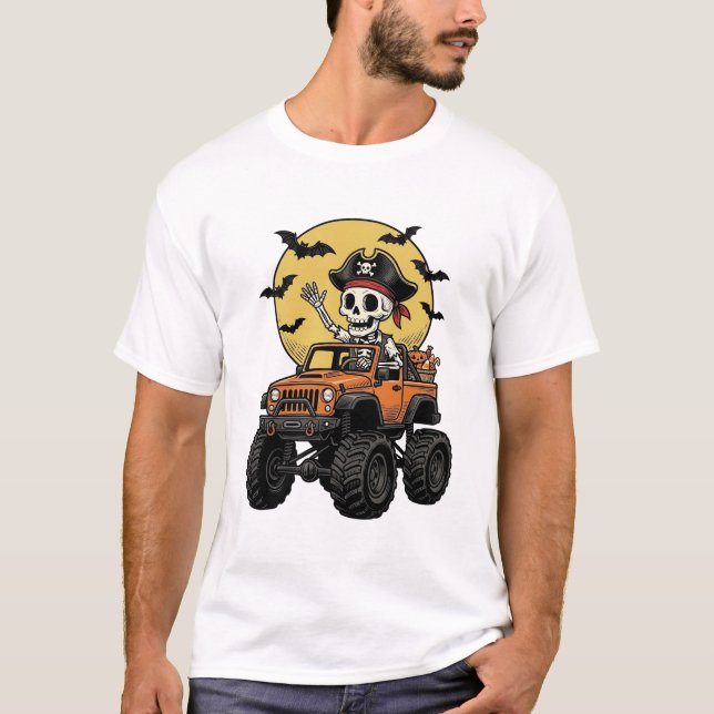T-shirt Conception de camion monstre squelette pirate Hall (Devant)
