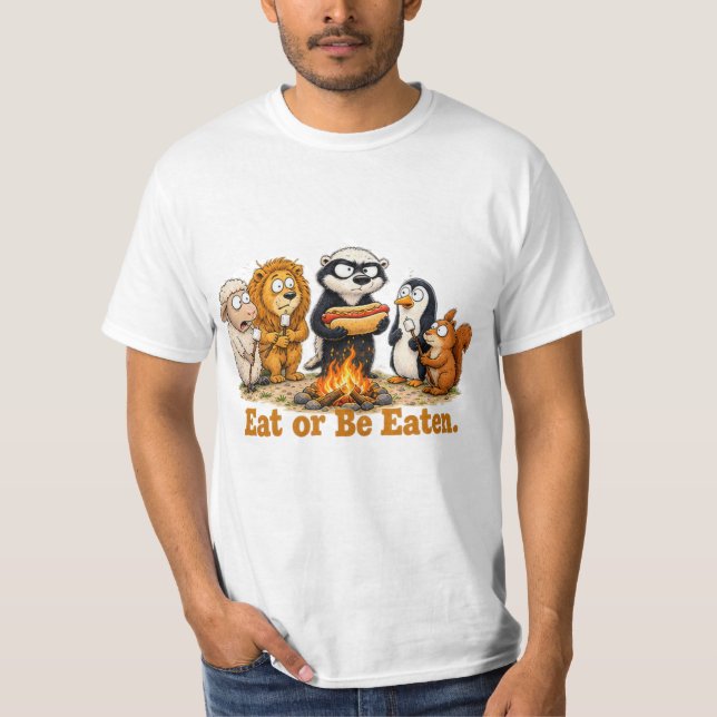 T-shirt Conception de camping 'Mange ou Sois Mangé' pour b (Devant)
