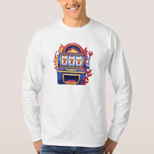 T-shirt Conception de casino rétro Flaming 777 Jackpot (Devant)