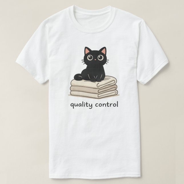 T-shirt Conception de chat de contrôle de qualité de blanc (Design devant)