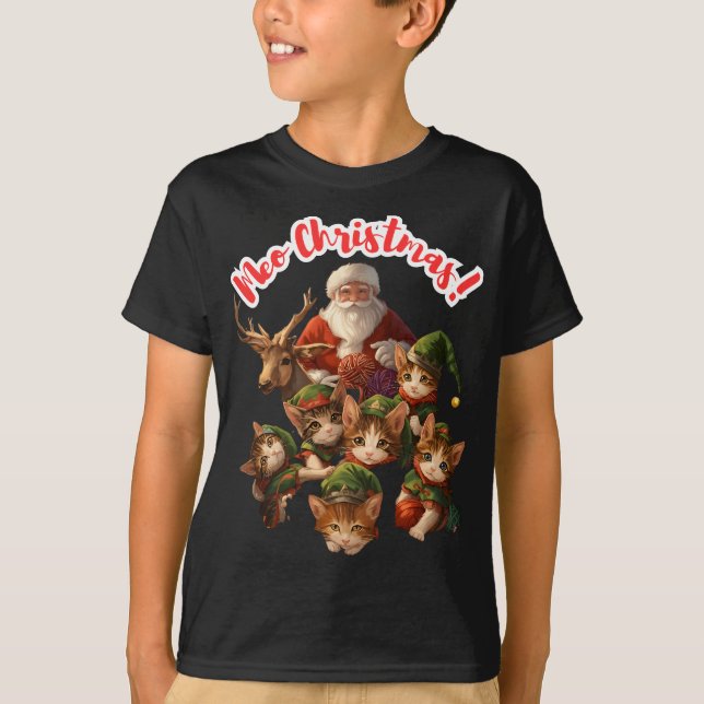 T-shirt Conception de chat de Noël personnalisée – Meo Noë (Devant)