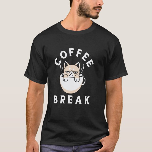 T-shirt Conception de chat de pause café amateur de café (Devant)