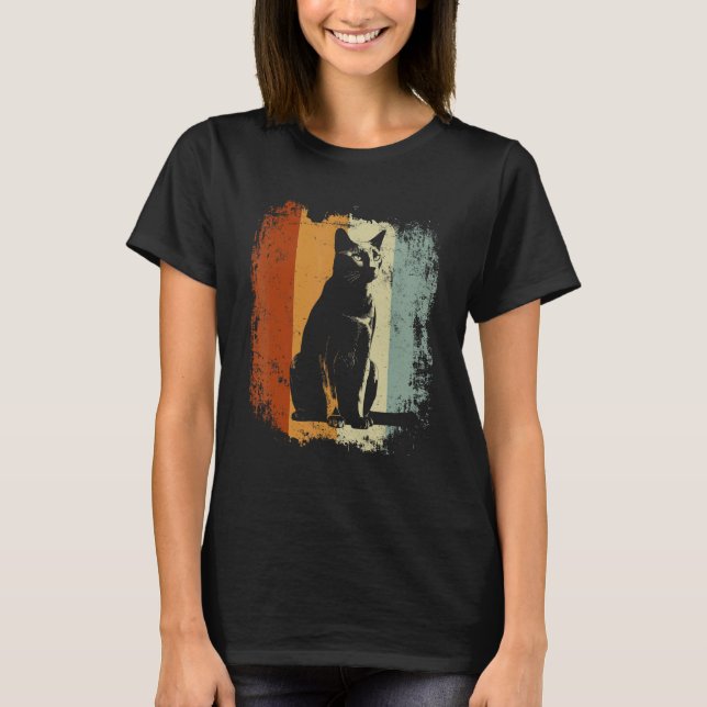 T-shirt Conception de chat de style rétro bleu russe (Devant)