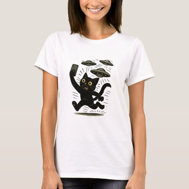 T-shirt Conception de chat d'invasion extraterrestre, Chat (Devant)
