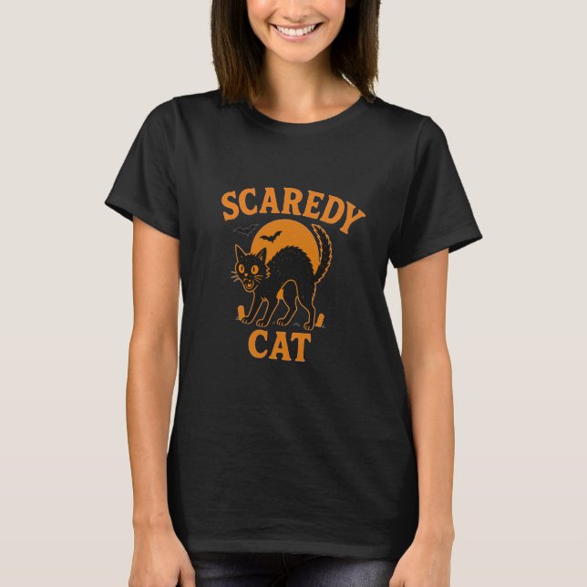 T-shirt Conception de chat effrayé Halloween (Devant)