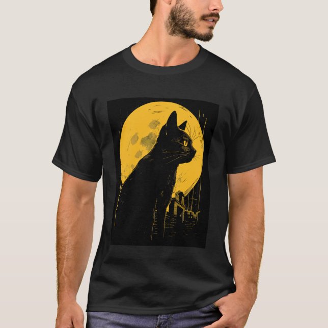T-shirt Conception de chat Halloween Lune effrayante (Devant)