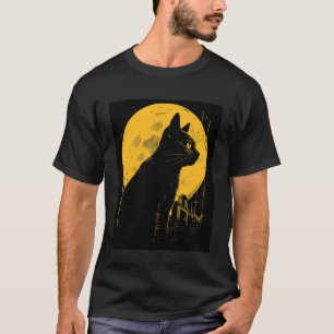 T-shirt Conception de chat Halloween Lune effrayante
