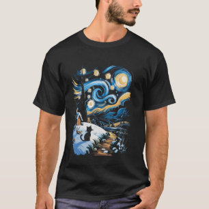 T-shirt Conception de chat inspirée de La Nuit étoilée de 