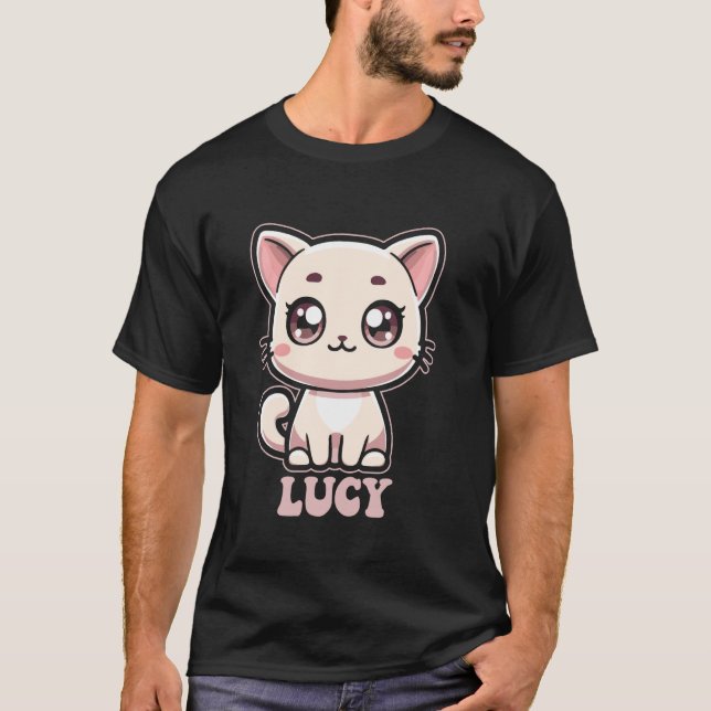 T-shirt Conception de chat Kitty mignon Lucy pour les fill (Devant)