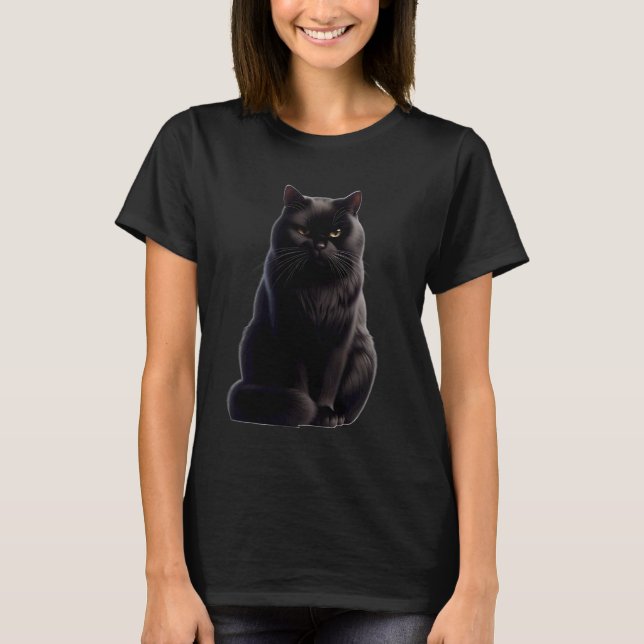 T-shirt Conception de chat noir Chat noir grincheux (Devant)