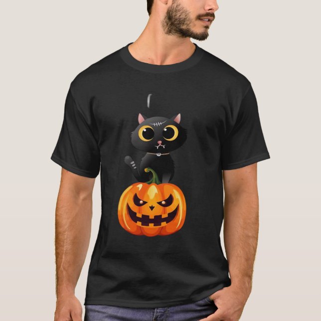 T-shirt Conception de chat noir Halloween � Art de citroui (Devant)