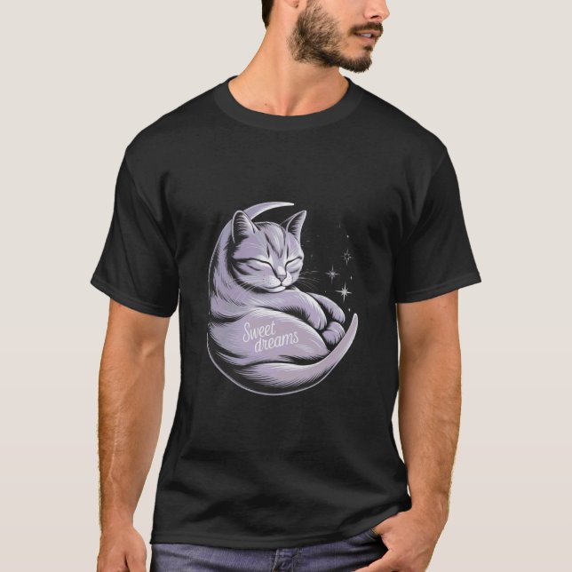 T-shirt Conception de chat rêveur avec chaton endormi sur  (Devant)