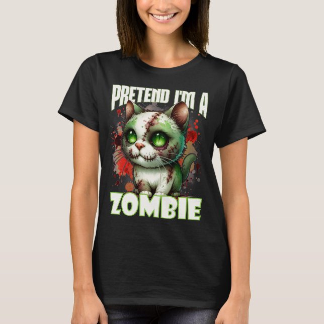 T-shirt Conception de chat Zombie Quirky pour Halloween am (Devant)