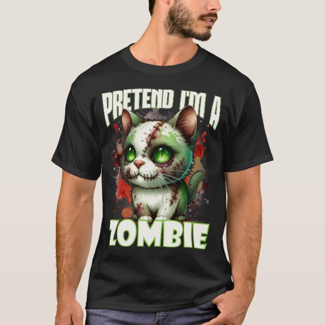 T-shirt Conception de chat Zombie Quirky pour Halloween am (Devant)