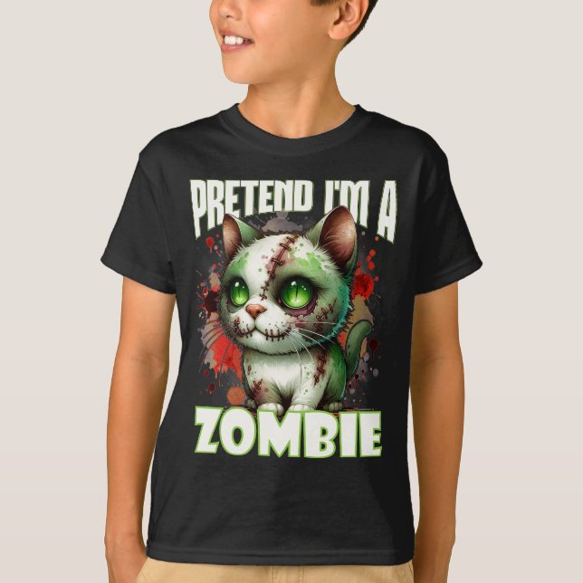 T-shirt Conception de chat Zombie Quirky pour Halloween am (Devant)