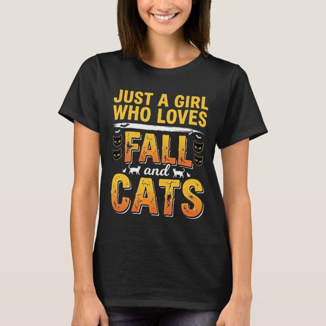 T-shirt Conception de chats d'automne Halloween fille_1 (Devant)