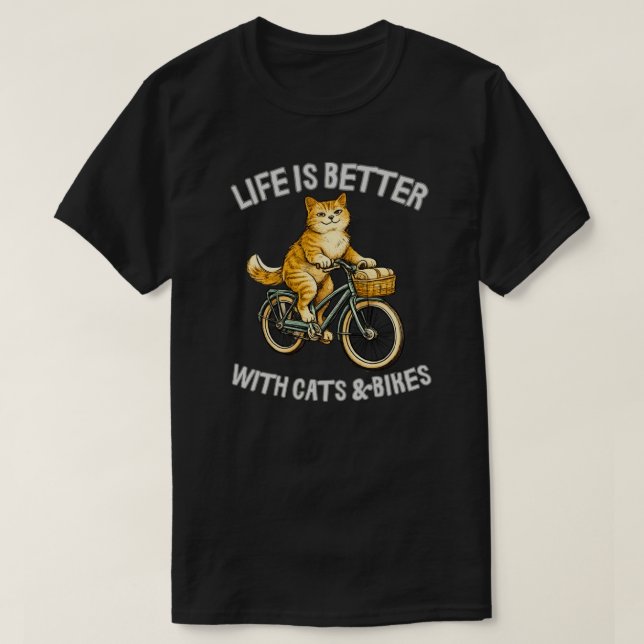 T-shirt Conception de chats et de vélos rétro (Design devant)
