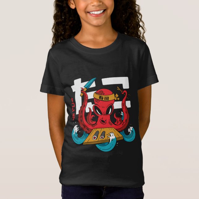 T-Shirt Conception de chef de sushi de pieuvre drôle (Devant)