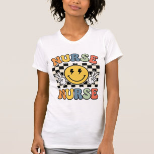 T-shirt Conception de chemise à carreaux Smiley d'infirmiè