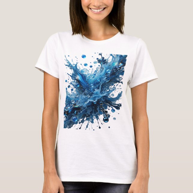 T-shirt Conception de chemise à éclaboussures d'eau argent (Devant)