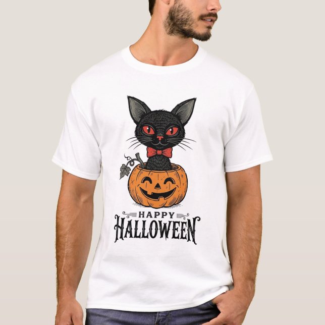 T-shirt Conception de chemise de citrouille de chat noir d (Devant)