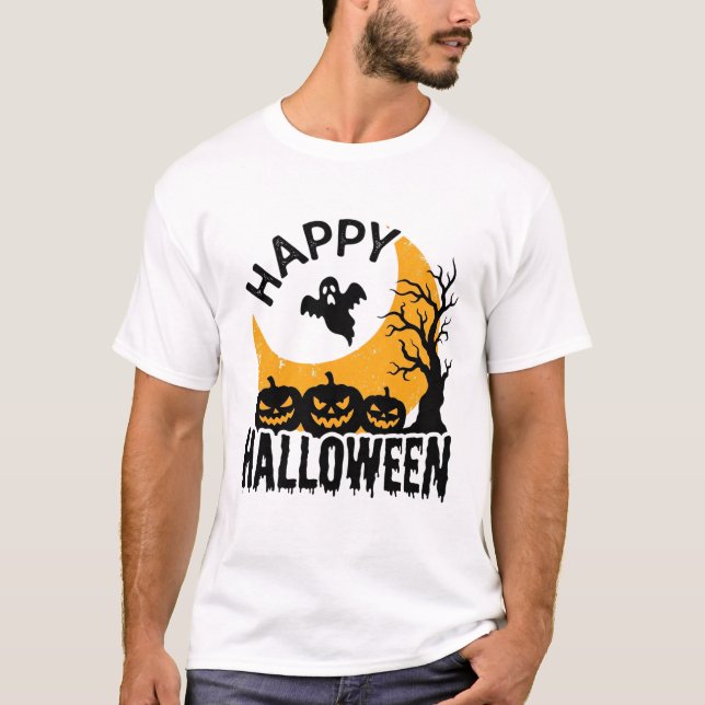 T-shirt Conception de chemise de fantôme de citrouille d'H (Devant)