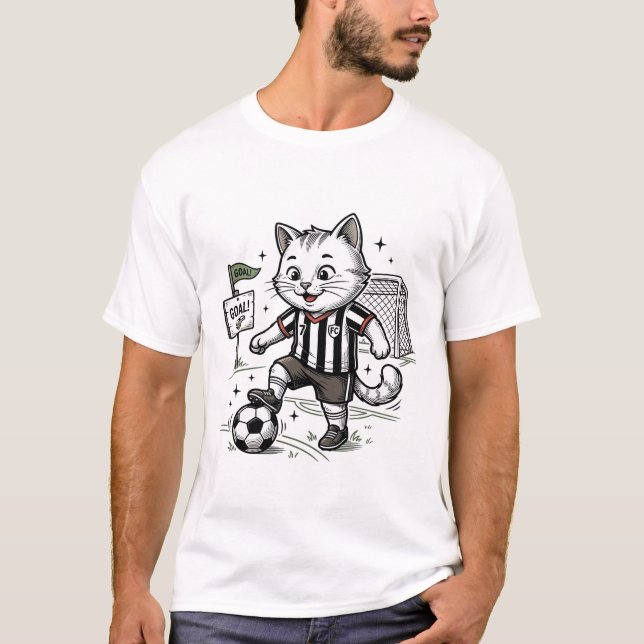 T-shirt Conception de chemise de gravure de chat de footba (Devant)
