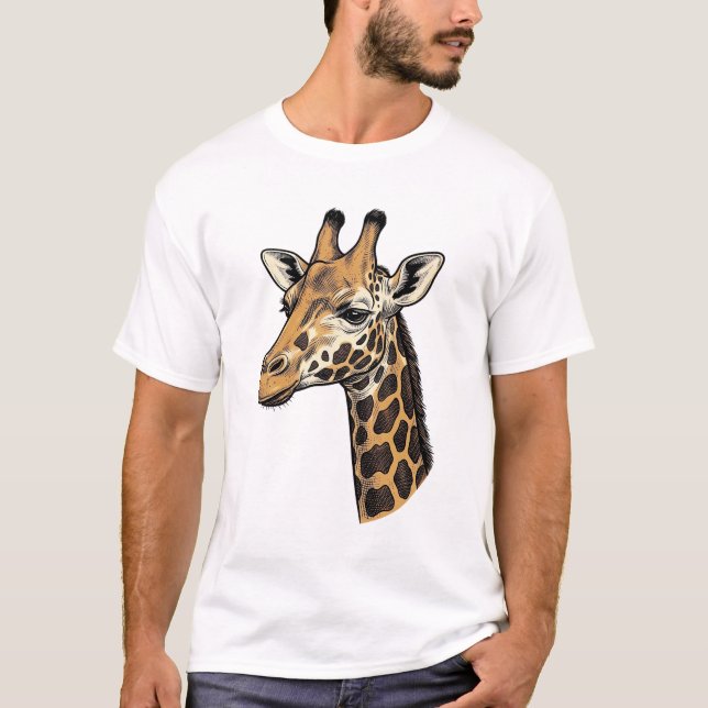 T-shirt Conception de chemise de portrait de girafe gravur (Devant)