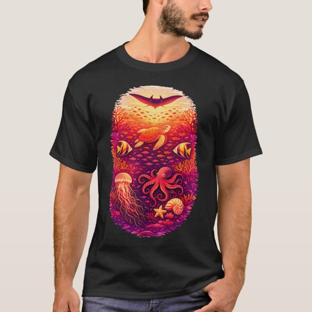 T-shirt Conception de chemise de récif de coucher de solei (Devant)