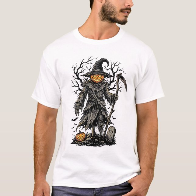 T-shirt Conception de chemise d'épouvantail de citrouille  (Devant)