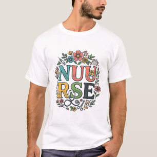 T-shirt Conception de chemise d'infirmière florale Art méd
