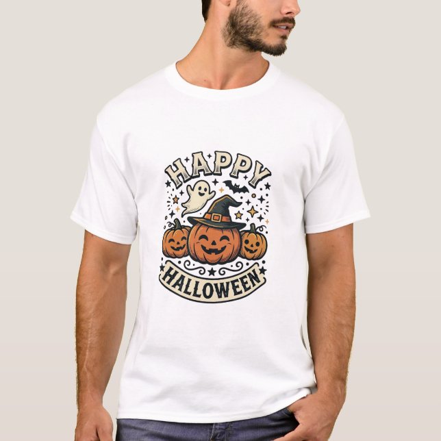 T-shirt Conception de chemise fantôme citrouille Halloween (Devant)