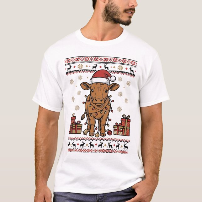 T-shirt Conception de chemise vectorielle de vache de Noël (Devant)