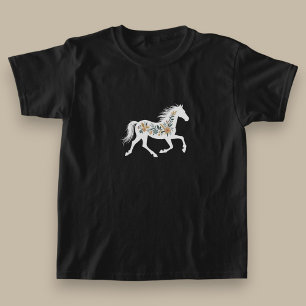 T-shirt Conception de cheval à fleurs sauvages avec une am